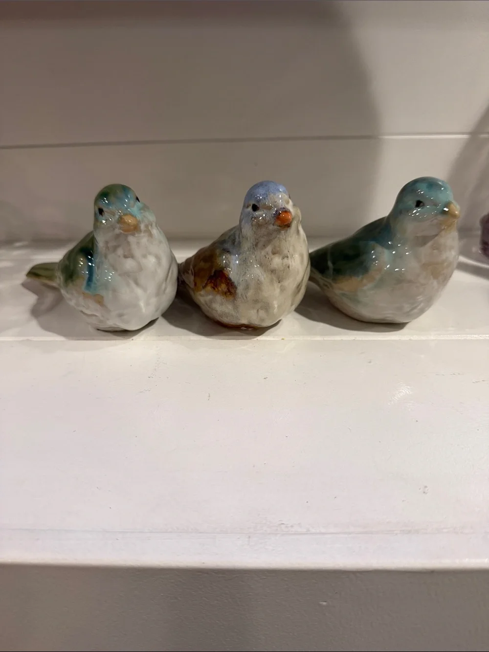 Vintage Ceramic Birds - White with Blue-Green Accents set of 3